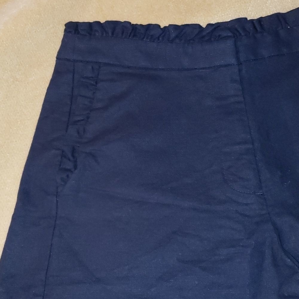 J Crew‎ Ruffle Top & Pocket Linen Blend Shorts Navy - Picture 2 of 6